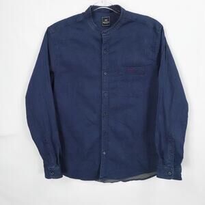 Mufti Shirt Mens XL Blue Long Sleeve Band‎ Collar Casual Button Up 100% Cotton